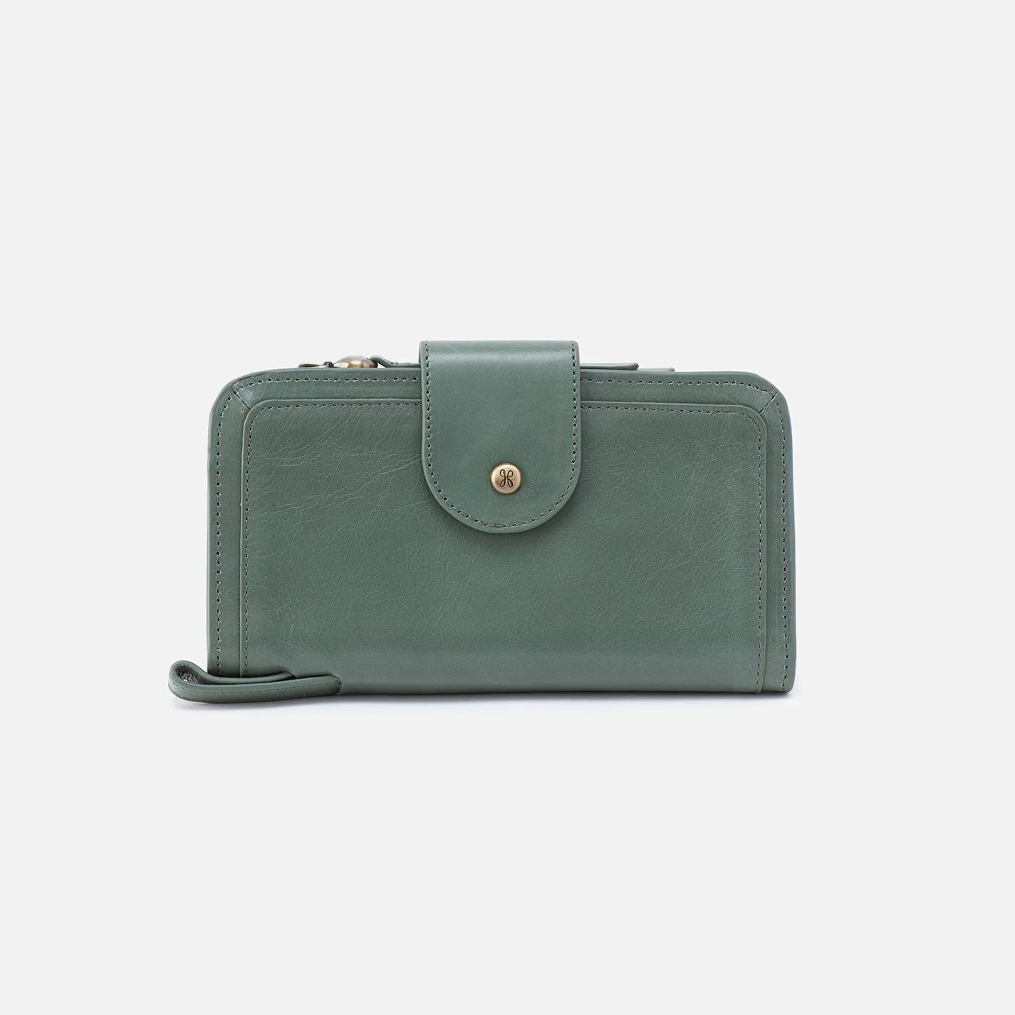 Delilah Wristlet in Polished Leather - Bottle Green | HOBO Bags