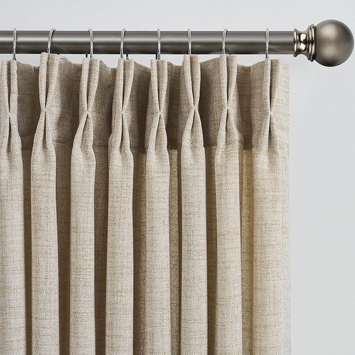 Beige Sheer Curtains 108 Inches Long with Pinch Pleat,Back Tab Pleated Drapes Hooks Thick Linen T... | Amazon (US)