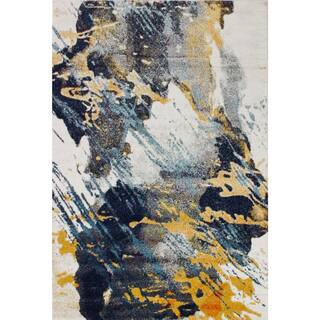 Everek Ivory/Blue 9 ft. x 12 ft. (8'6" x 11'6") Abstract Contemporary Area Rug | The Home Depot