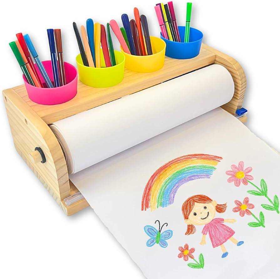 Wooden Tabletop Paper Roll Dispenser with Safety Sliding Cutter - Kids Art Easel with Roll of Pap... | Amazon (US)