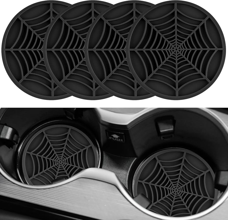 Alpmosn 4PCS Spider Web Car Coasters for Cup Holders, Halloween Funny Non-Slip Silicone Insert Or... | Amazon (US)