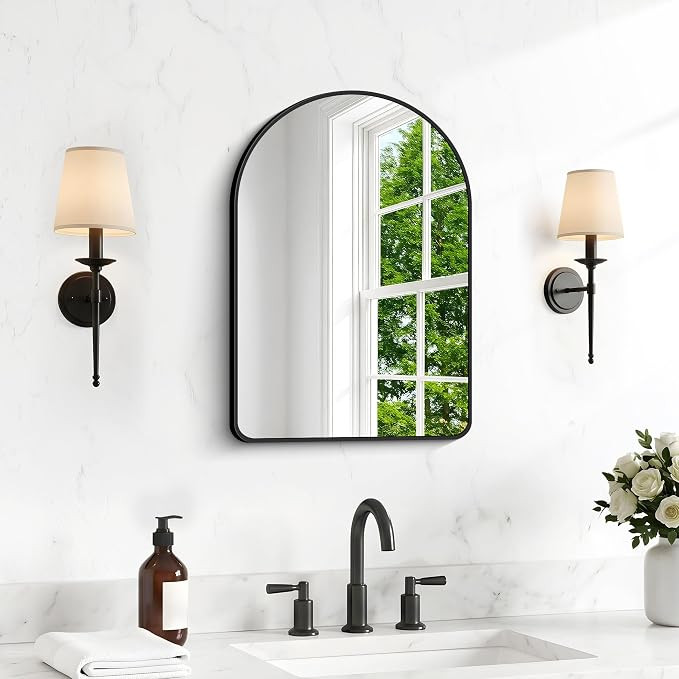 BONEWEI Arched Wall Mirror,18x24 inch Black Arched Mirror Bathroom,Vanity Mirror for Over Sink Me... | Amazon (US)