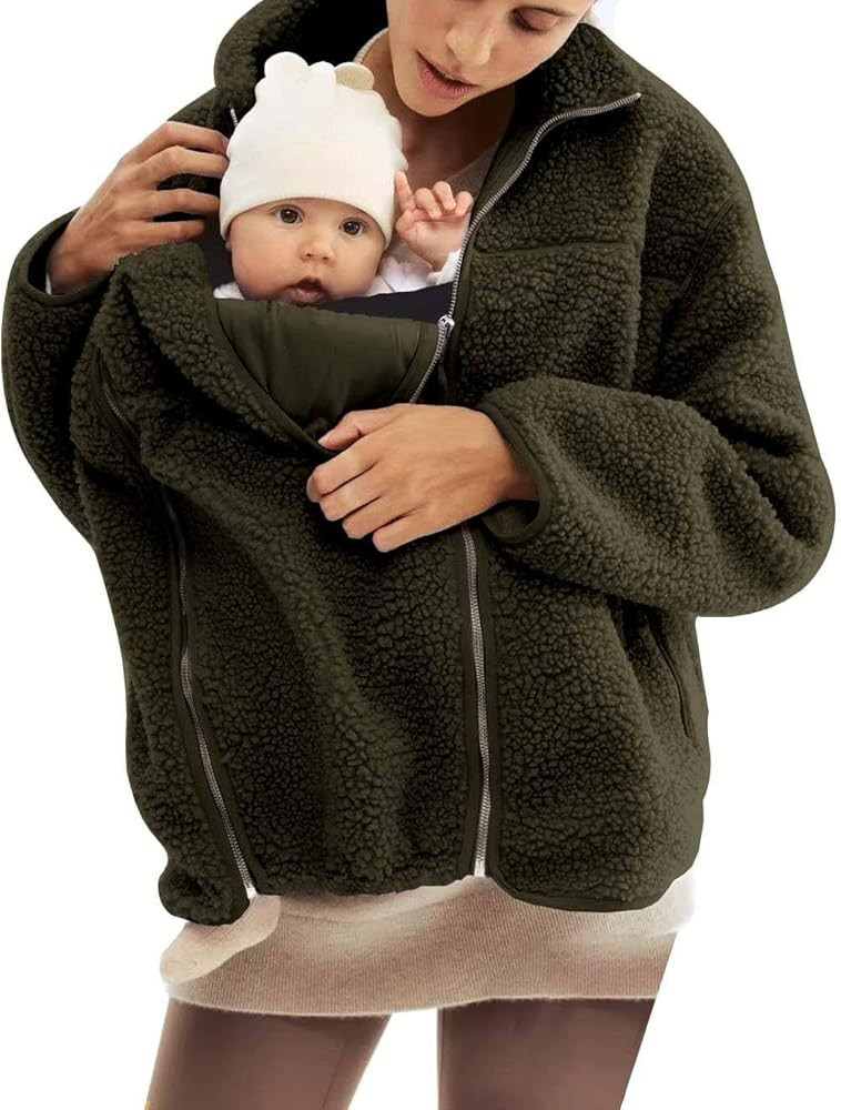 Women's Fleece Zip Up 2 in 1 Baby Wearing Jacket Maternity Winter Coat Thicken Kangaroo Sweatshir... | Amazon (US)