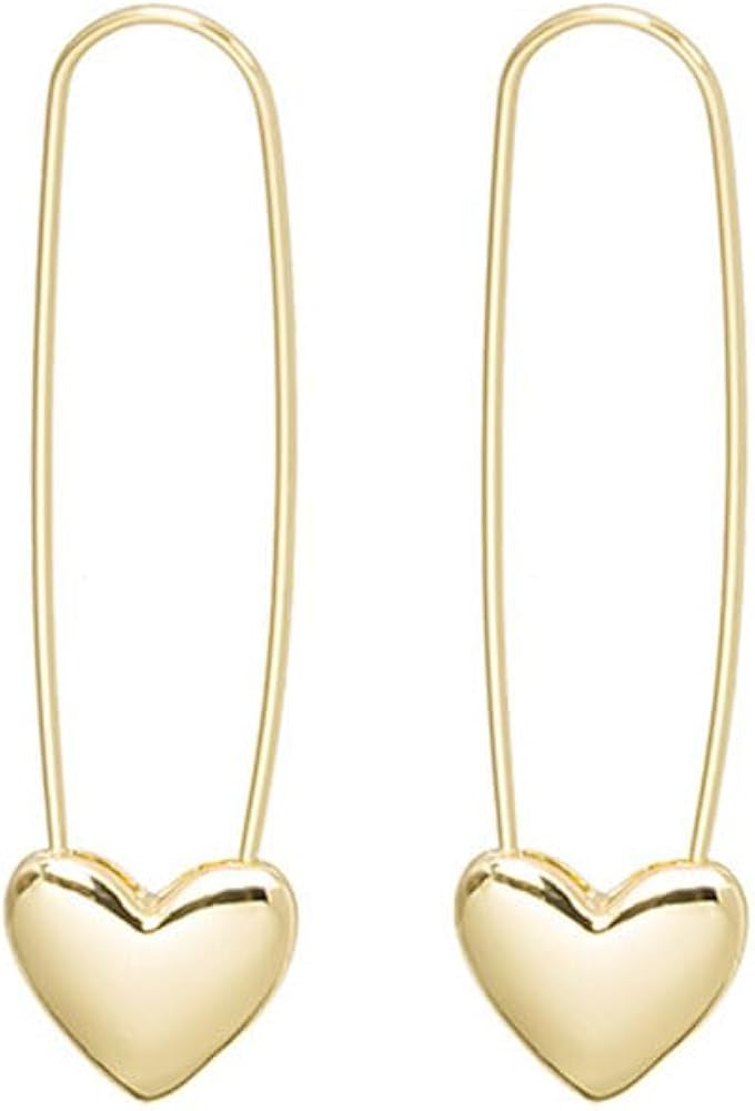 Paper Clip Earrings Heart Safety Pin Earrings for Women Dainty Paperclip Huggie Hoop Earrings Gol... | Amazon (US)