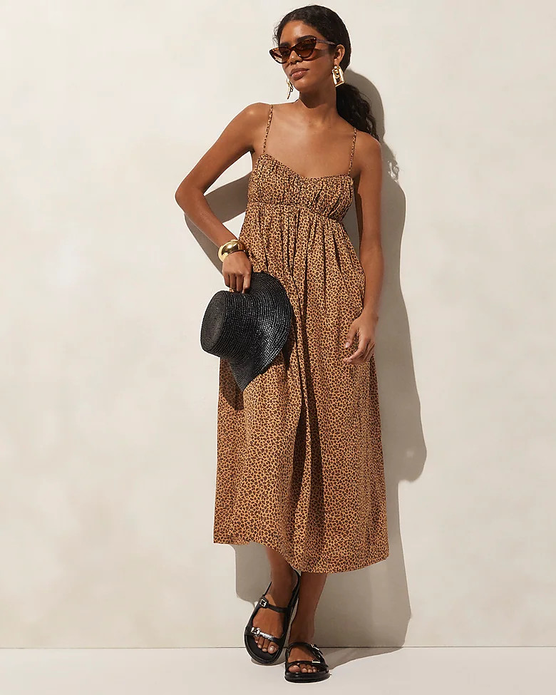 Cotton voile empire-waist dress in leopard print | J. Crew US