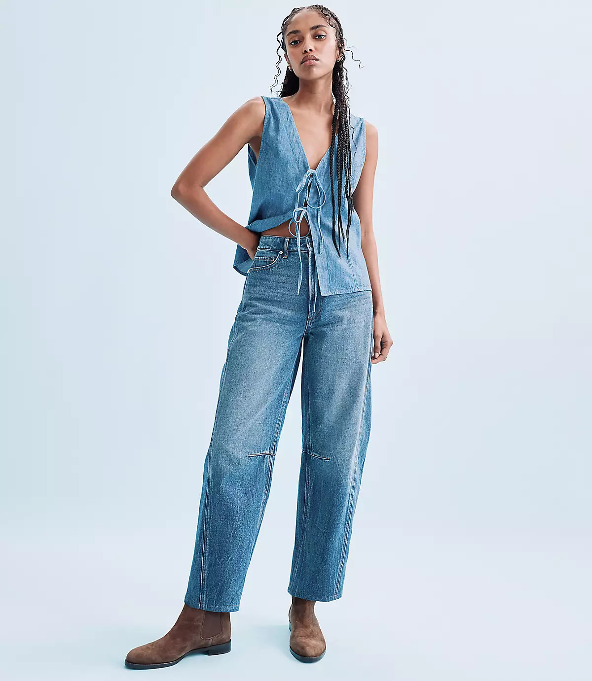 Rivete Seamed High Rise Barrel Jeans in Dark Wash | LOFT