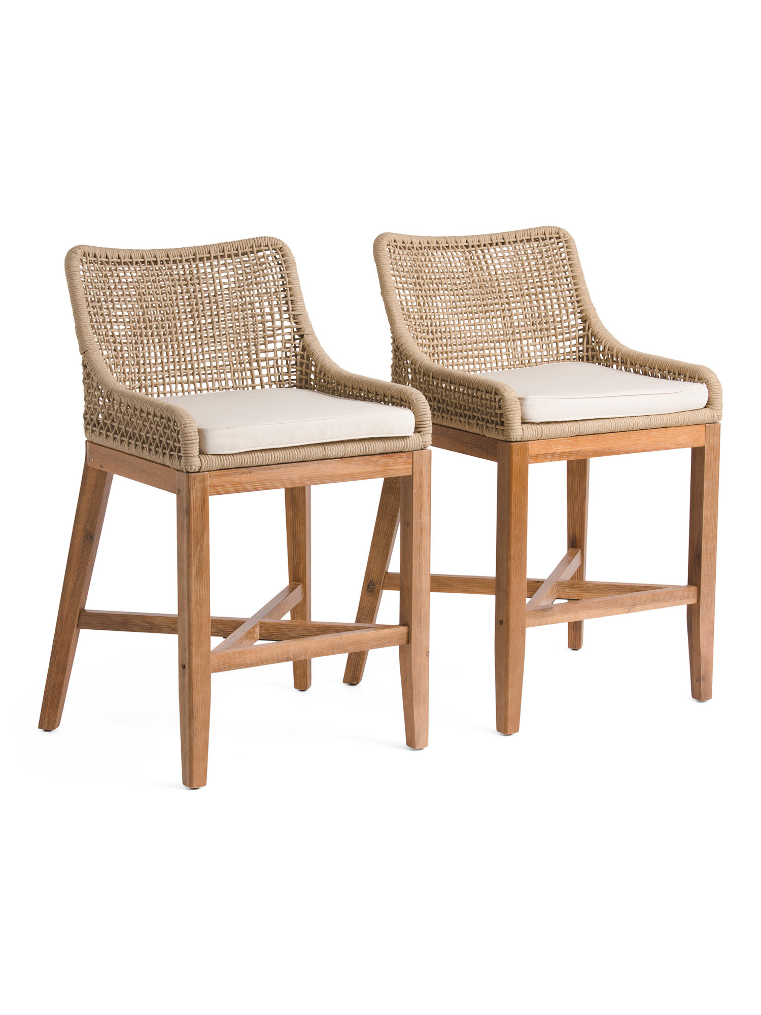 Set Of 2 Rope Counter Stools With Acacia Wood Base | Marshalls