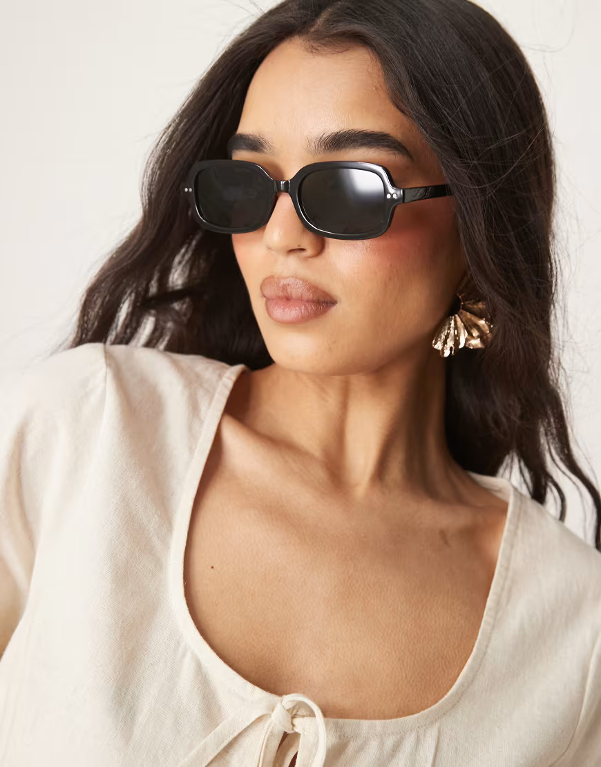 ASOS DESIGN square sunglasses with metal detail in black | ASOS (Global)