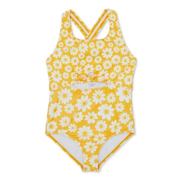 Wonder Nation Girl's Cutout Tie Swimsuit, 1-Piece, Sizes 4-18 & Plus - Walmart.com | Walmart (US)