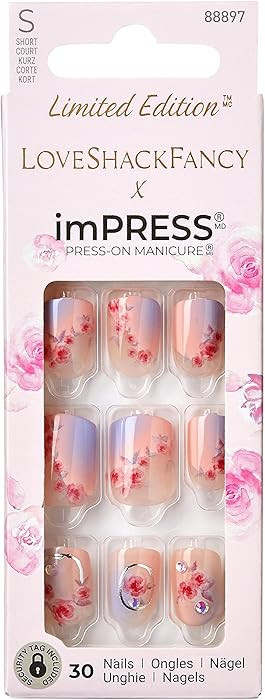 KISS LoveShackFancy x imPRESS Press-On Manicure Limited Edition, Style "Sunkissed Peach" Short Sq... | Amazon (US)