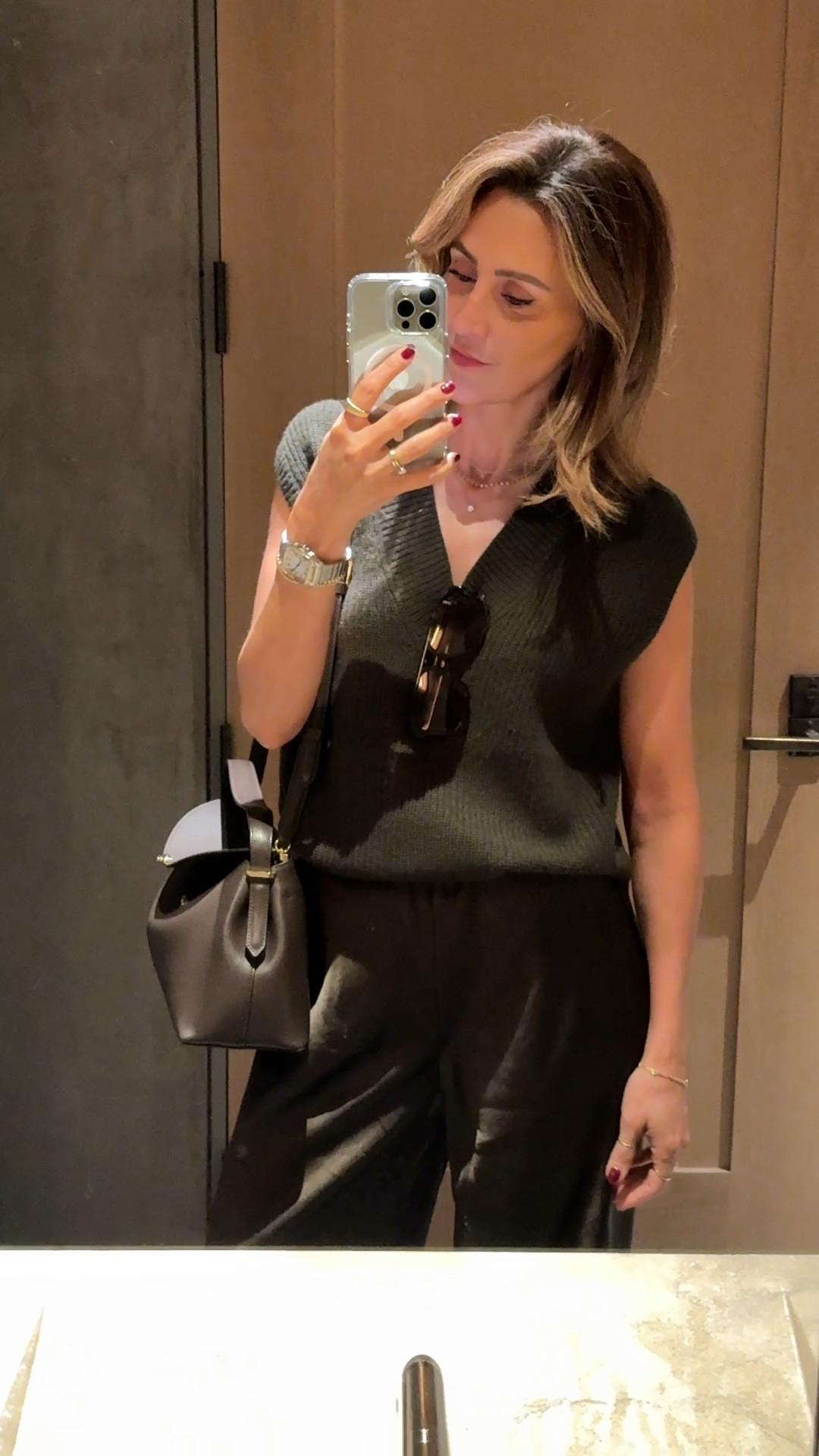 Brunch outfit - size xs 
Satin pants elastic pants fluid super comfy 
Vest is longer w a side split which makes it beautiful front tuck
Great work holiday outfit 

#LTKStyleTip #LTKHoliday #LTKParties