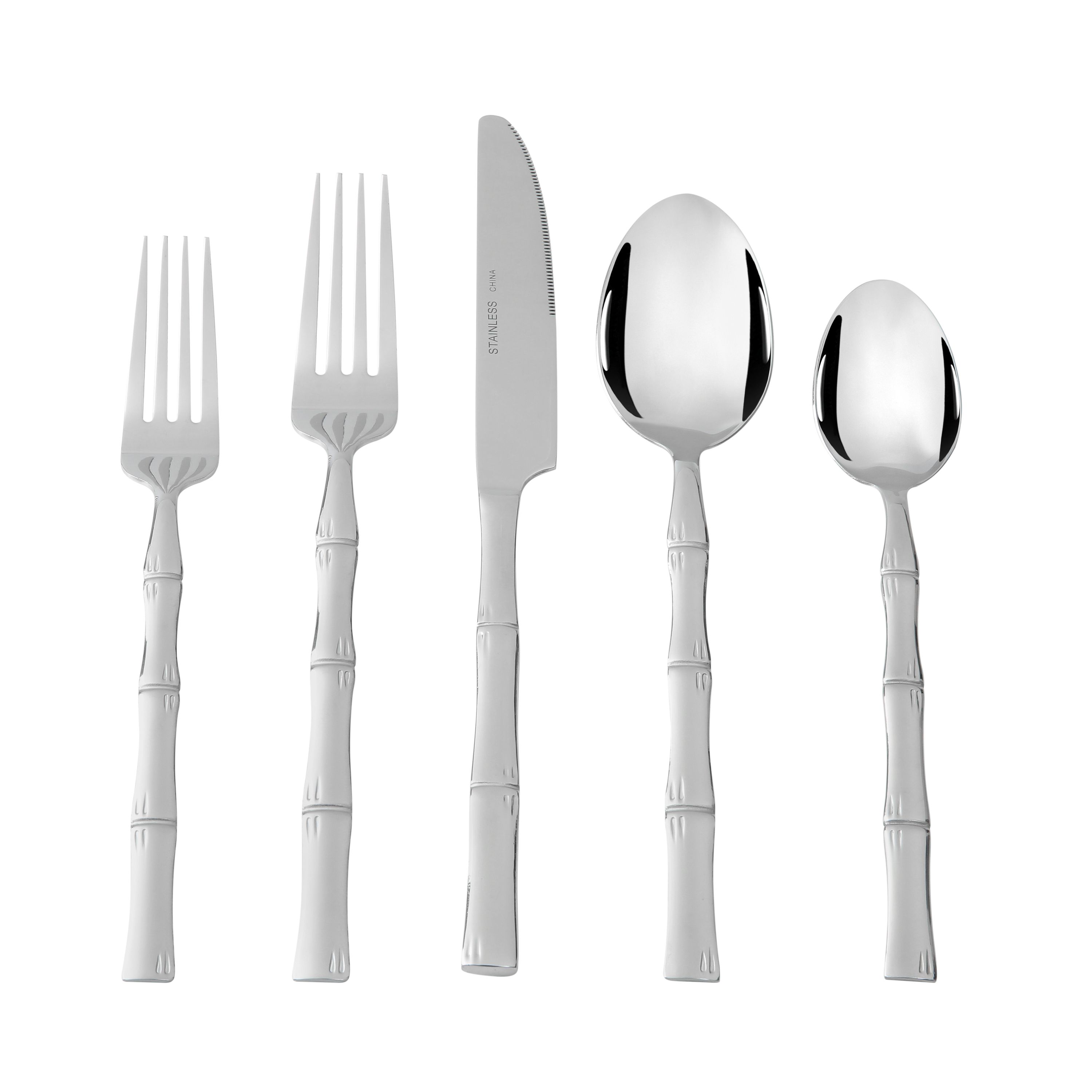 Mainstays Bamboo Design Stainless Steel Flatware Set, 20 Pieces, Service for 4 | Walmart (US)