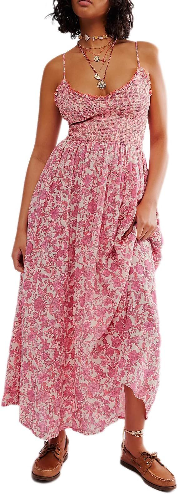 Womens Summer Spaghetti Strap Long Dress Boho Low Cut Dress Backless Bodycon Midi Dress Bohemian ... | Amazon (US)