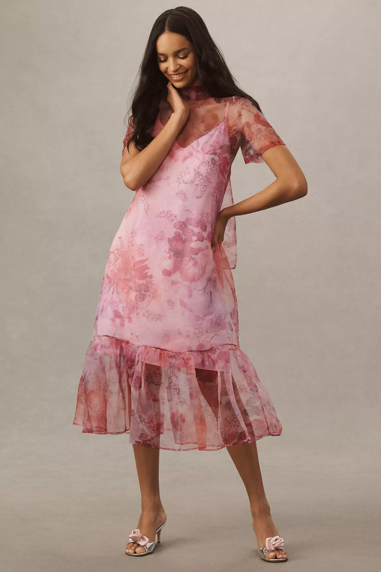 BHLDN Charlotte Short-Sleeve Organza Midi Dress | Anthropologie (US)