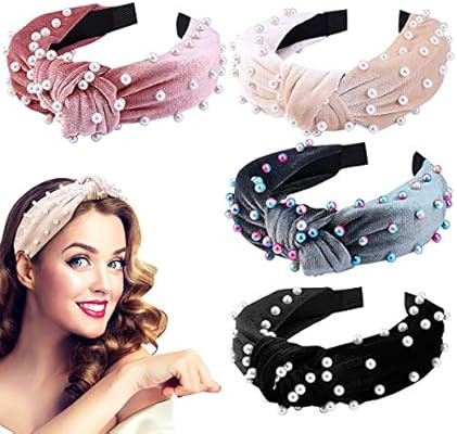 Pearl Headbands for Women, Frcolor Wide Headbands Cross Knot Turban Headband Vintage Hairband Fas... | Amazon (US)