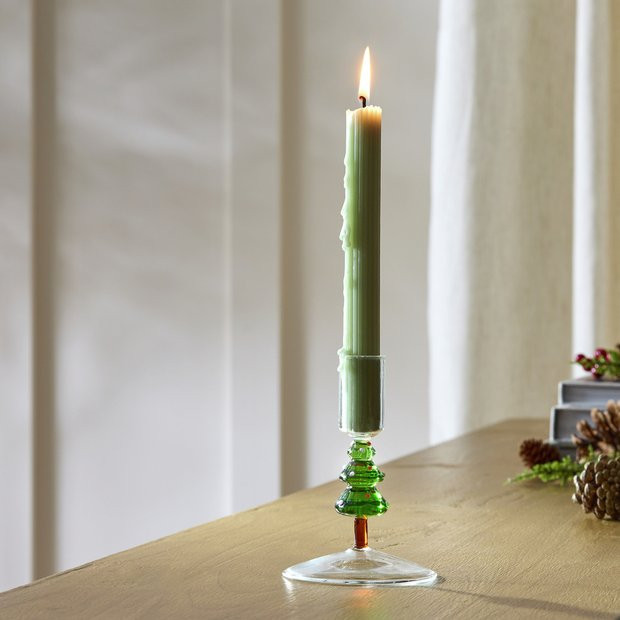 Habitat Christmas Tree Glass Shaped Candle Holder - Green | argos.co.uk