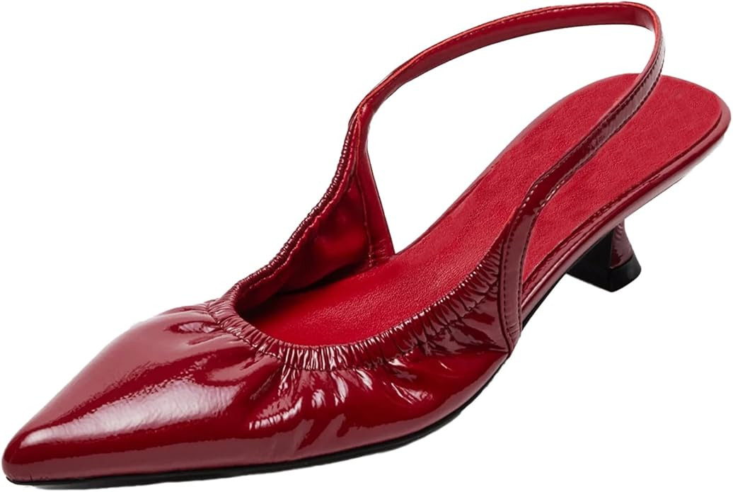 olomisa Slingback Pumps for Women, Kitten Heels with Pointed Toe Low Heel Sandals Ankle Strap Hee... | Amazon (US)
