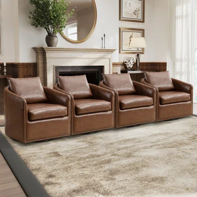28" Wide Modern Soft Upholstered Nailhead Trim Removable Cushion Recessed Arm Barrel Chair With Swivel (Set of 4) | Wayfair North America