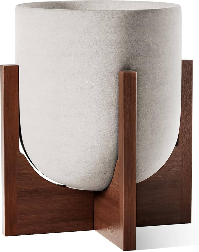 LE TAUCI 10 Inch Planter with Acacia Wood Stand, Ceramic Planters for Indoor Plants, Unique Plant... | Amazon (US)