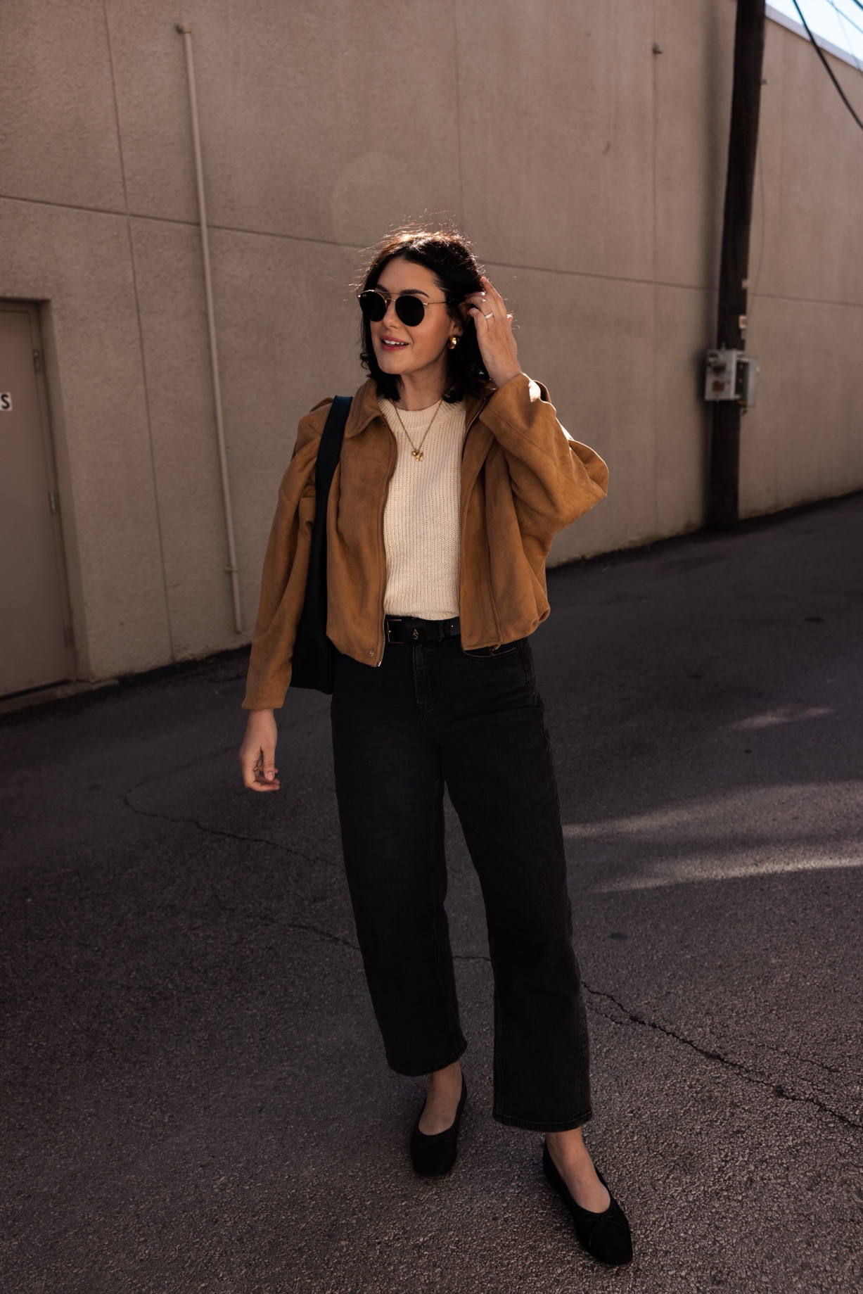 This outfit has been my uniform lately as it's just so easy to toss and feel put together instantly. PS: these jeans are my current obsession right now. Highly recommend! 

@spanx jeans -- run generous, if in between sizes size down. 
I'm in the large of the jacket, runs loose but TTS and large in the sweater! 

 