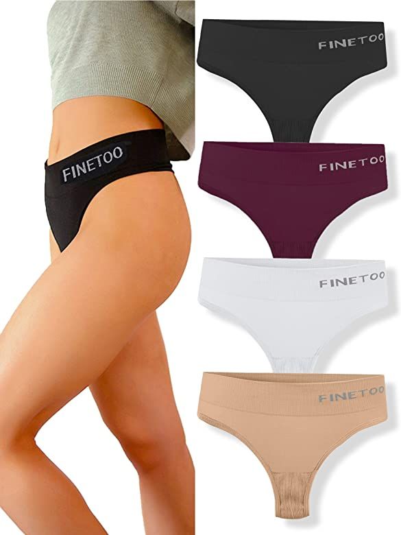 FINETOO 4 Pack High Waisted Thongs for Women, Breathable Underwear Soft Stretchy Nylon Spandex No... | Amazon (US)