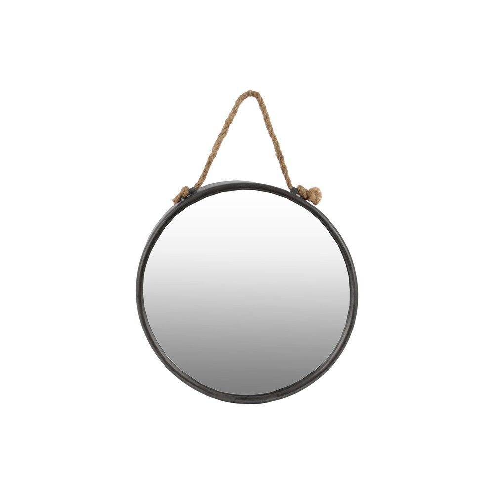 Tarnished Finish Gunmetal Gray Metal Round Wall Mirror with Rope Hanger (Metal Mirror Tarnished Fini | Bed Bath & Beyond