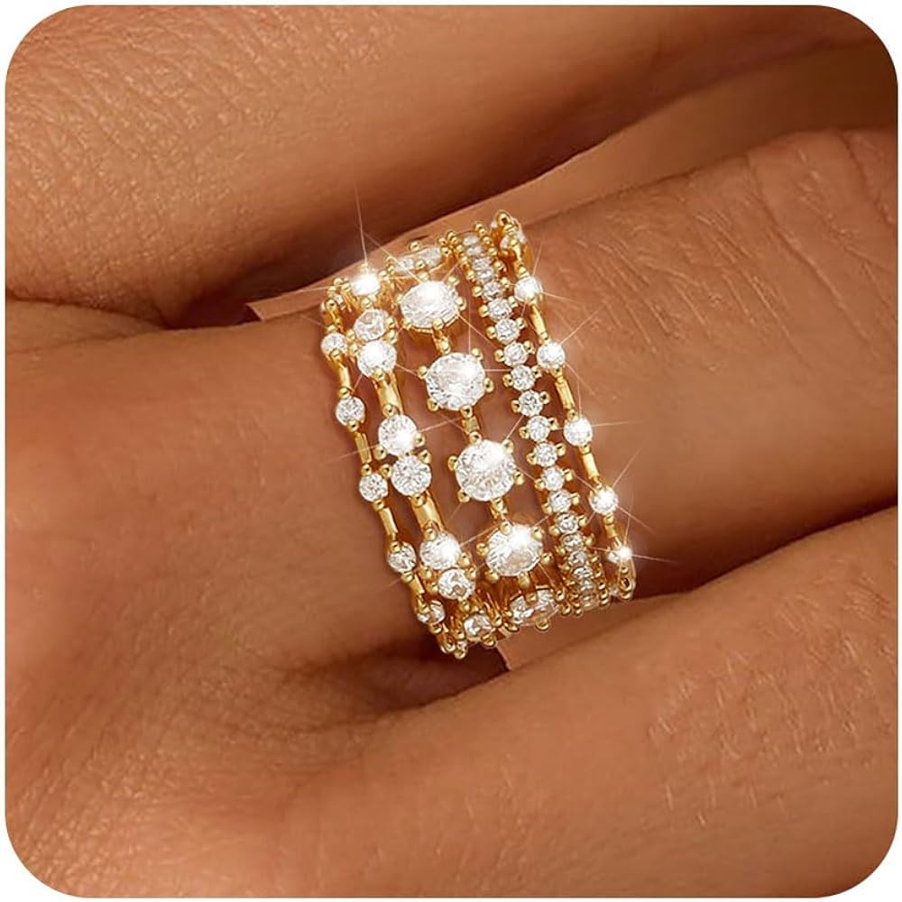 FUNEIA Stackable Silver Gold Rings for Women Non Tarnish 14K Gold Plated Thumb Cubic Zirconia Rin... | Amazon (US)