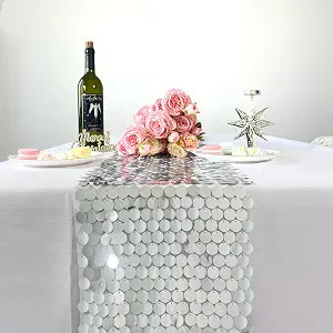 JYFLZQ Silver Sequin Table Runner 12x108 Inch 1 Pack | Payette Table Runner, Glitter Sequence Run... | Amazon (US)