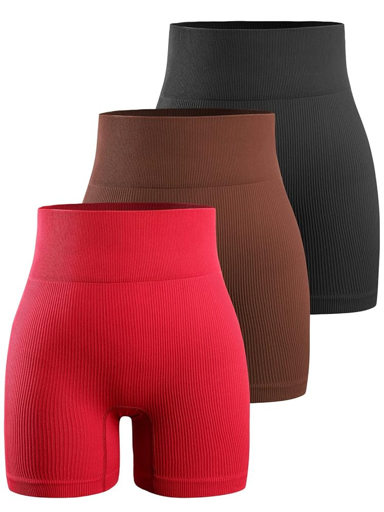 YNNTHY Women's 3 Piece Workout Shorts Yoga Seamless Ribbed High Waisted Spandex Booty Biker Short... | Amazon (US)