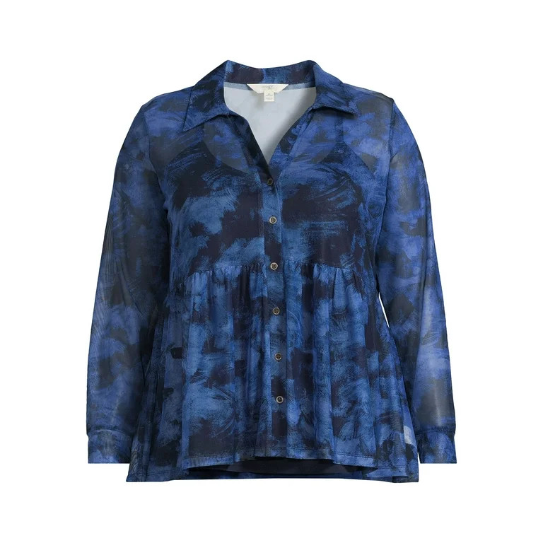 Terra & Sky Women’s Plus Size Print Mesh Top with Cami | Walmart (US)