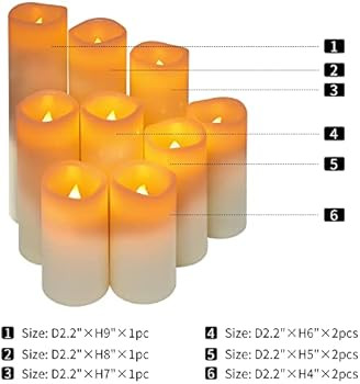 Baleid Flameless Candles Battery Operated Candles 4" 5" 6" 7" 8" 9" Set of 9 Ivory Real Wax Pilla... | Amazon (US)