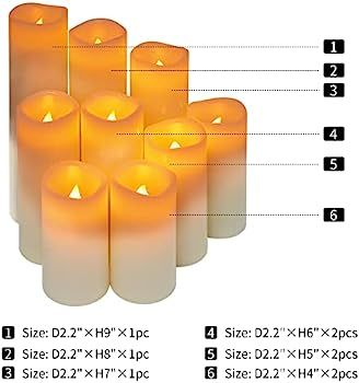 Baleid Flameless Candles Battery Operated Candles 4" 5" 6" 7" 8" 9" Set of 9 Ivory Real Wax Pilla... | Amazon (US)