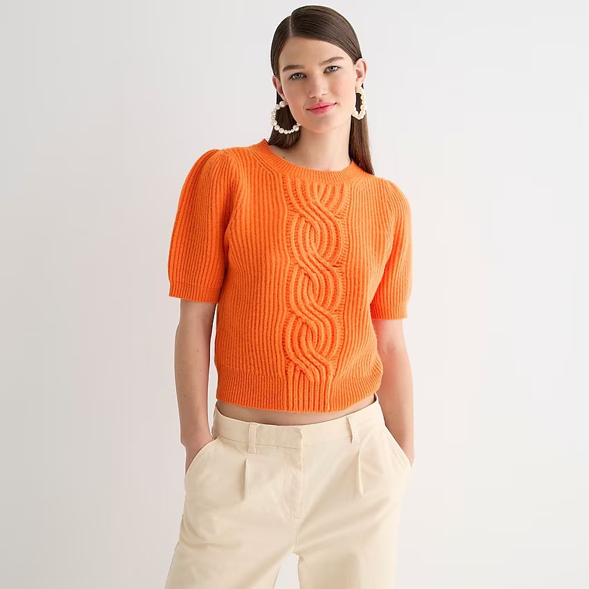Short-sleeve wool-cashmere cable-knit crewneck sweater | J.Crew US