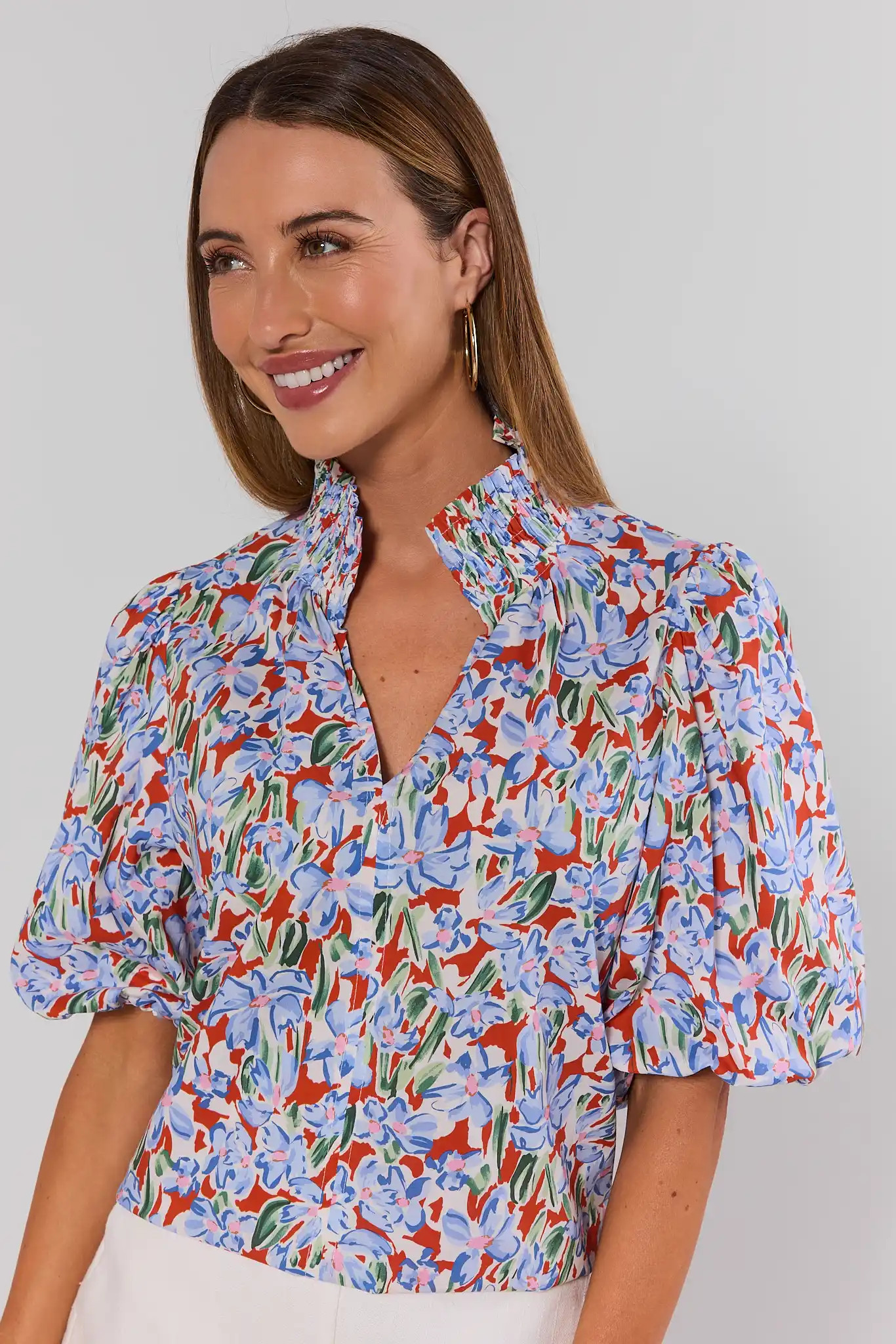 Melanie Printed Split Neck Top | Avara