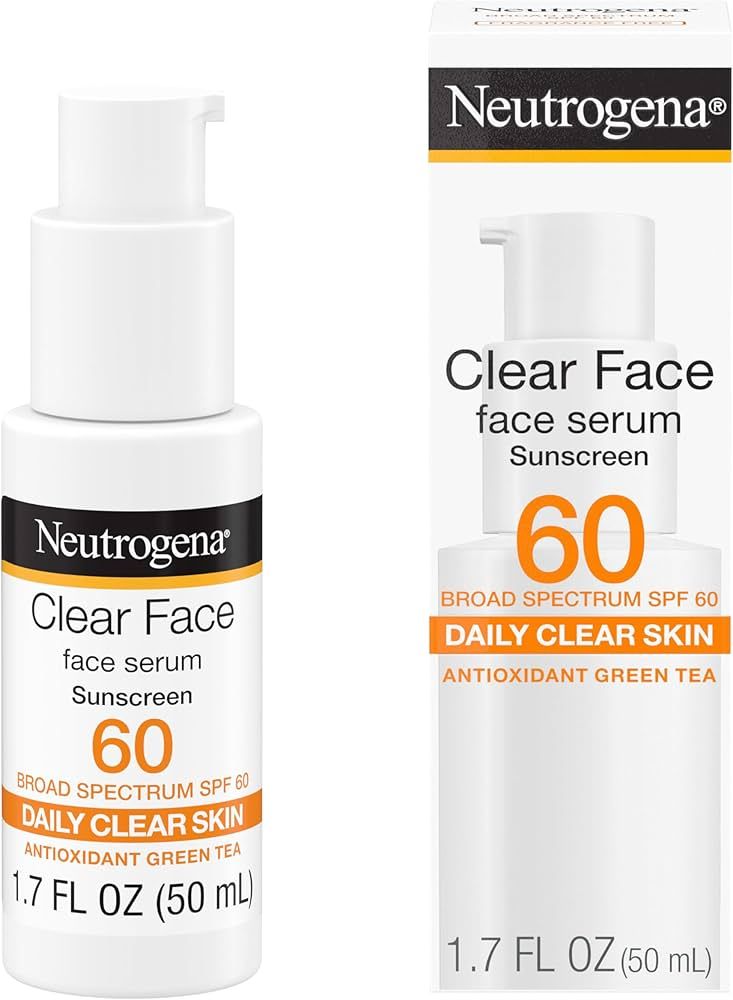 Neutrogena Clear Face Serum Sunscreen with Green Tea, Broad Spectrum SPF 60, Non-Comedogenic Face... | Amazon (US)