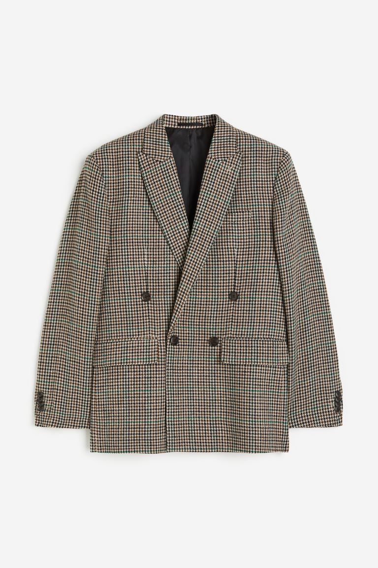Relaxed Fit Double-breasted Jacket - Dark green/checked - Men | H&M US | H&M (US + CA)