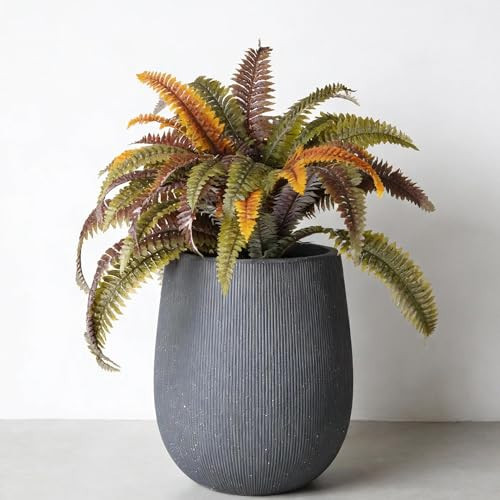 Worth Garden Large Dark Gray Round Planter, 12.5" x 18.5" Lightweight Magnesium Oxide Cement Plant Pot with a Striped Textured Finish, Raised Pattern Concrete Look, Drainage Hole, Indoor & Outdoor | Amazon (US)
