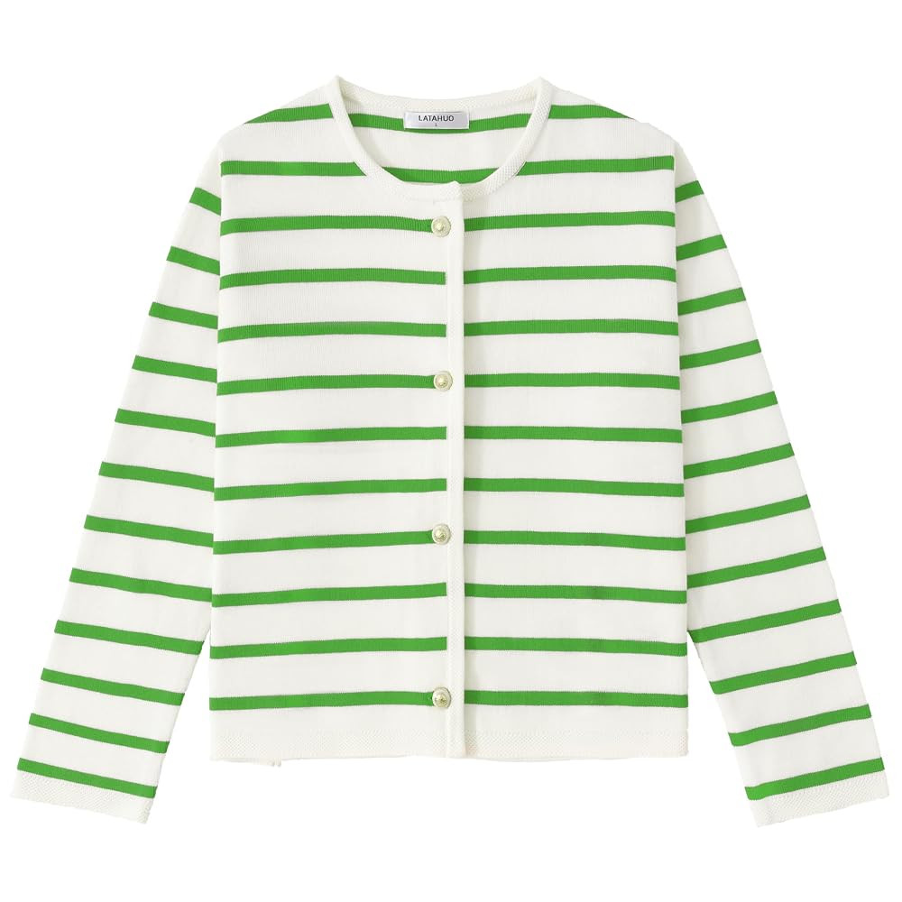 Women's Striped Cardigan Sweater Trendy Long Sleeve Button Down Crewneck Knit Cardigans | Amazon (US)