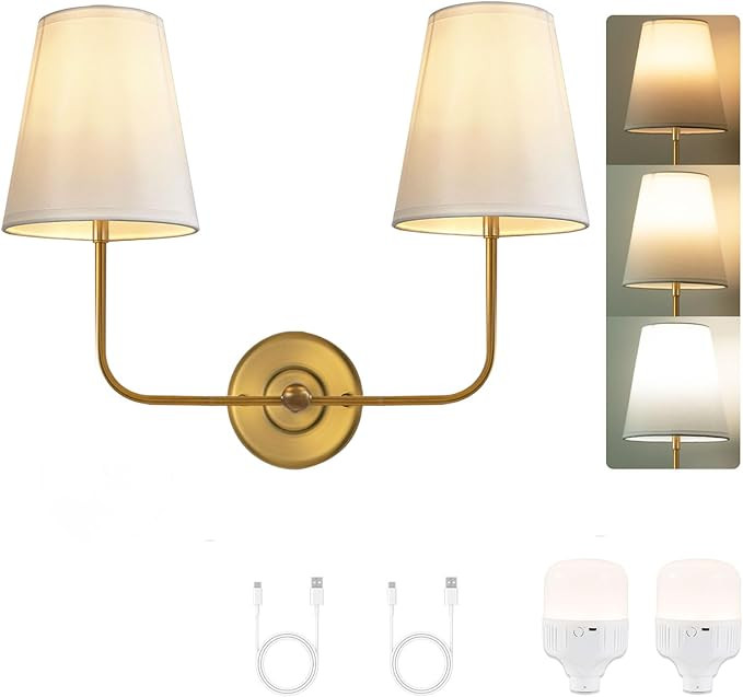 PASSICA DECOR Battery Operated Wall Sconce 1 pcs wiht two Shade Not Wiring Dimmable Lamp with Rem... | Amazon (US)