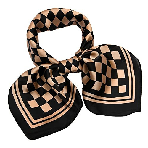 NaSoPerfect 27 inch Silk Feeling Scarf Square Satin Head Scarf Checkerboard Print Neck Scarfs for Women Brown | Amazon (US)