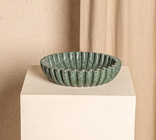 LE HOME DECOR Large Green Marble Fluted Bowl - Scalloped & Frilled Edges Decorative Bowl | Amazon (US)