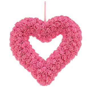 13'' Artificial Pink Rose Floral Valentine's Day Heart Wreath | Michaels Stores