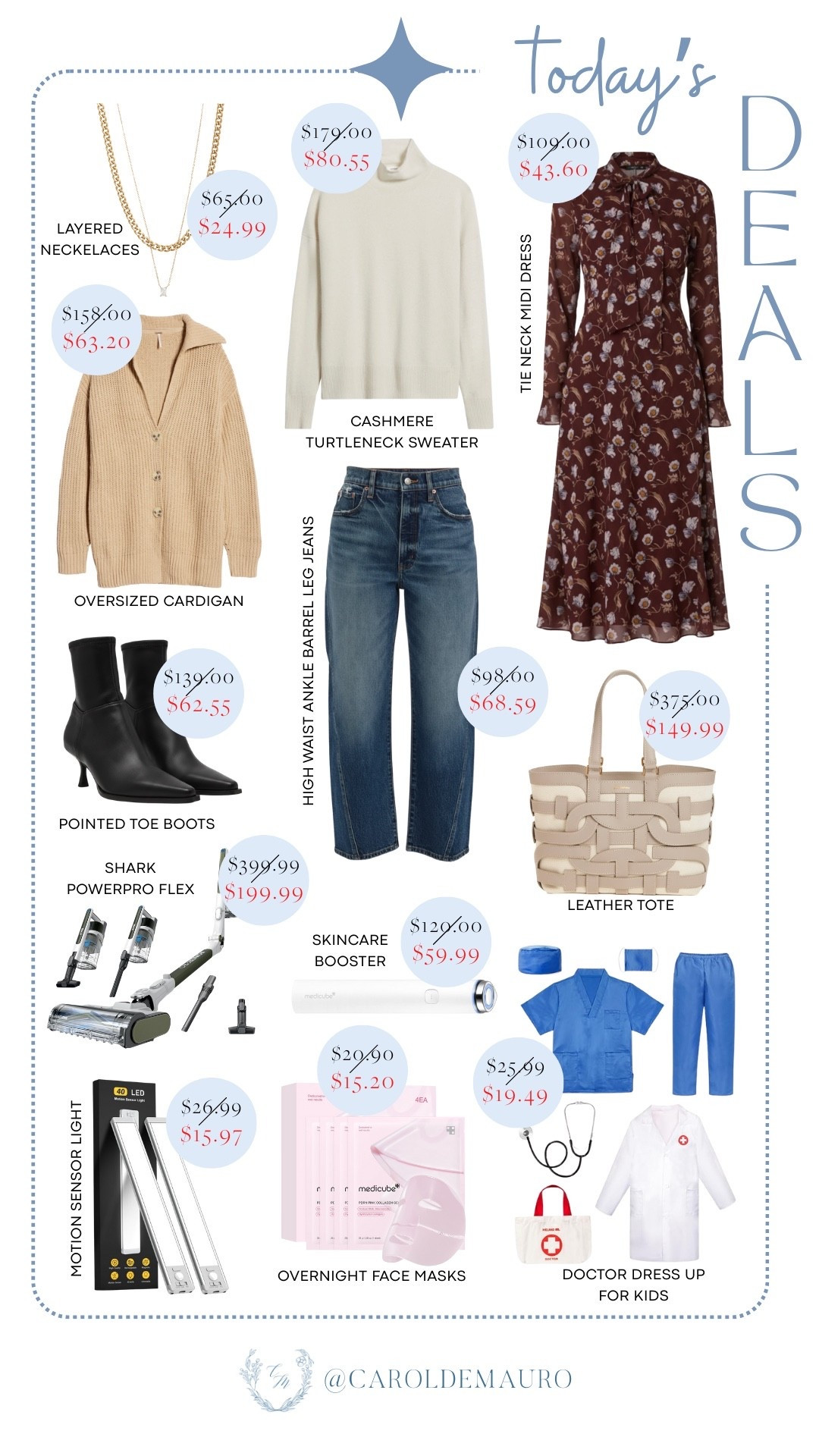 Don't miss out on today's deals on fashion, beauty, and home! Grab a cashmere turtleneck sweater, barrel leg jeans, tie neck midi dress, and pointed toe boots. Also love these face masks and skincare booster device for your skin. Get these motion sensor lights and a Shark vacuum for your home.

winter fashion, seasonal outfits, beauty faves, dainty accessories, home decor, kids toys, affordable finds, on sale now

#LTKU #LTKSaleAlert #LTKSeasonal