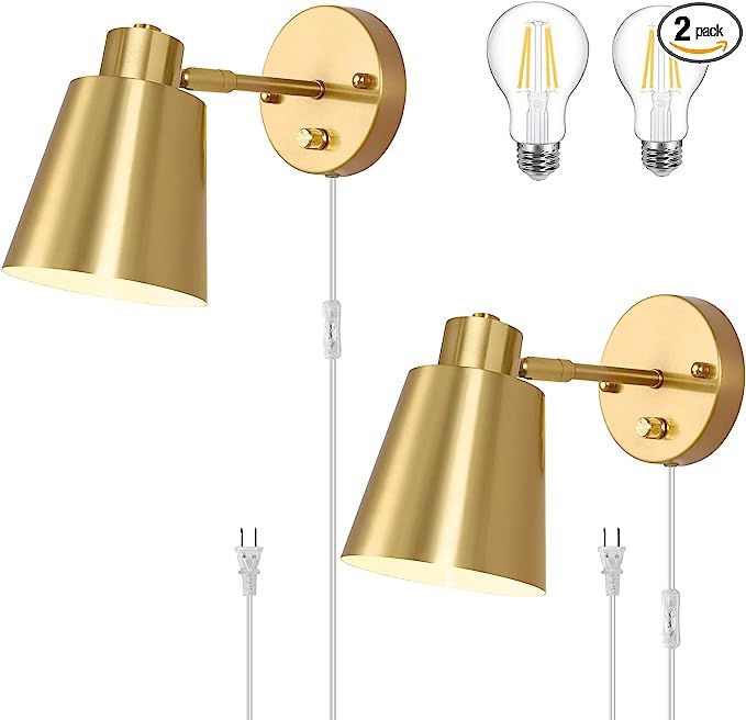 Plug in Wall Sconces, Dimmable Wall Sconces Adjustable Angle Wall Lights with Plug in Cord and Di... | Amazon (US)