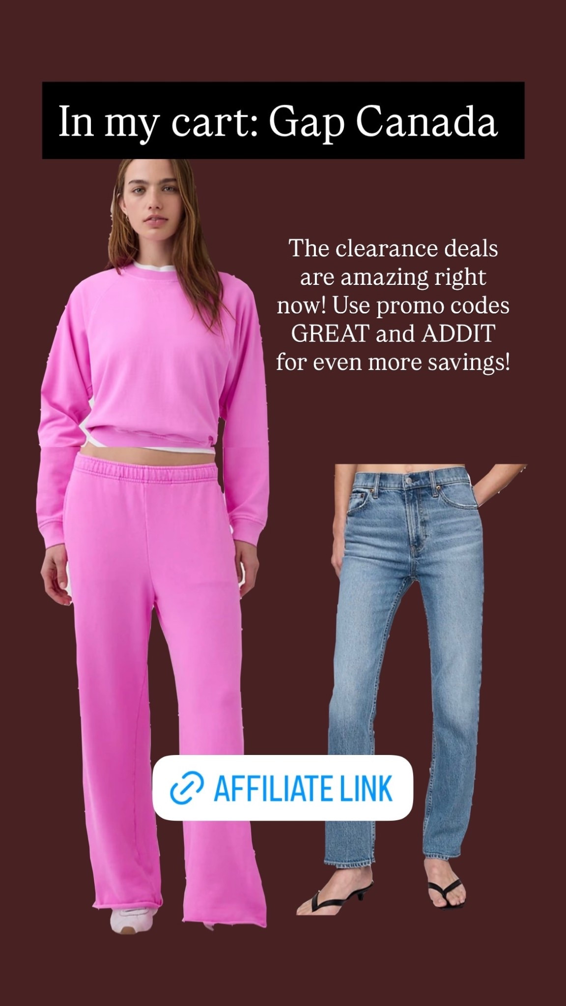 In my cart: Gap Canada  The clearance deals are amazing right now! Use promo codes  GREAT and ADDIT for even more savings!

#LTKsale #LTKcanada