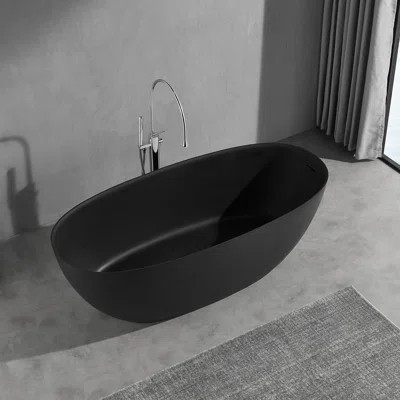 Modern Noir 65″ Luxury Freestanding Solid Surface Soaking Tub, cUPC Certified, Sculptural Ergonomic Design | Wayfair North America
