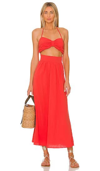 Boat Linen Dress in Spice Bright Orange Red Midi Dress Red Maxi Dress Summer Dress Outfit | Revolve Clothing (Global)