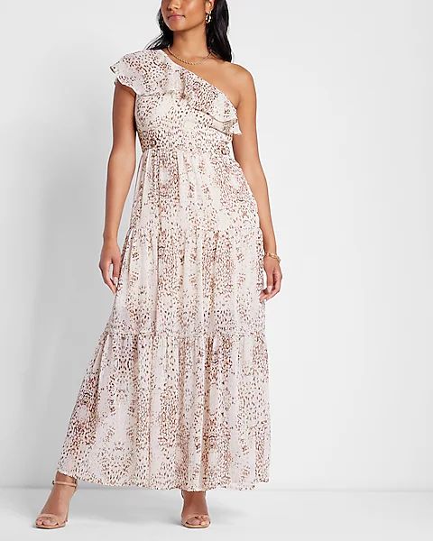 Rachel Zoe Metallic Printed Ruffle One Shoulder Tiered Maxi Dress | Express