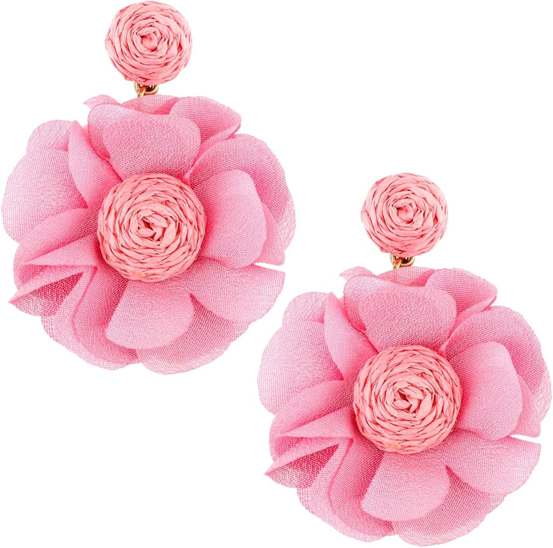 Pink Flower Earrings for Women, Raffia Flower Dangle Earrings Floral Earrings Boho Flower Dangle ... | Amazon (US)