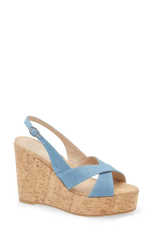 Stuart Weitzman Dayna Slingback Platform Wedge Sandal in Washed Vintage Denim at Nordstrom, Size 10 | Nordstrom